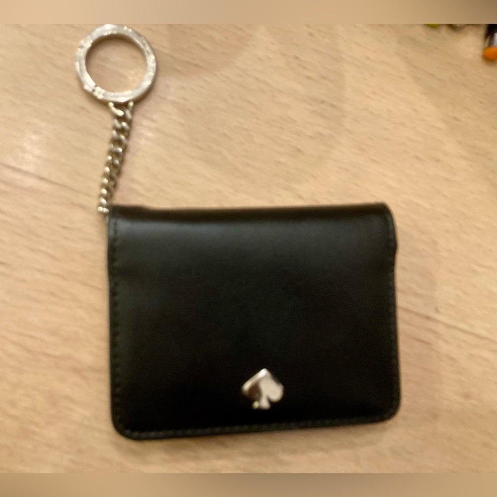 Kate Spade NWOT Nadine Slim Bifold Card Holder Wallet + Key Ring- Black & Pink